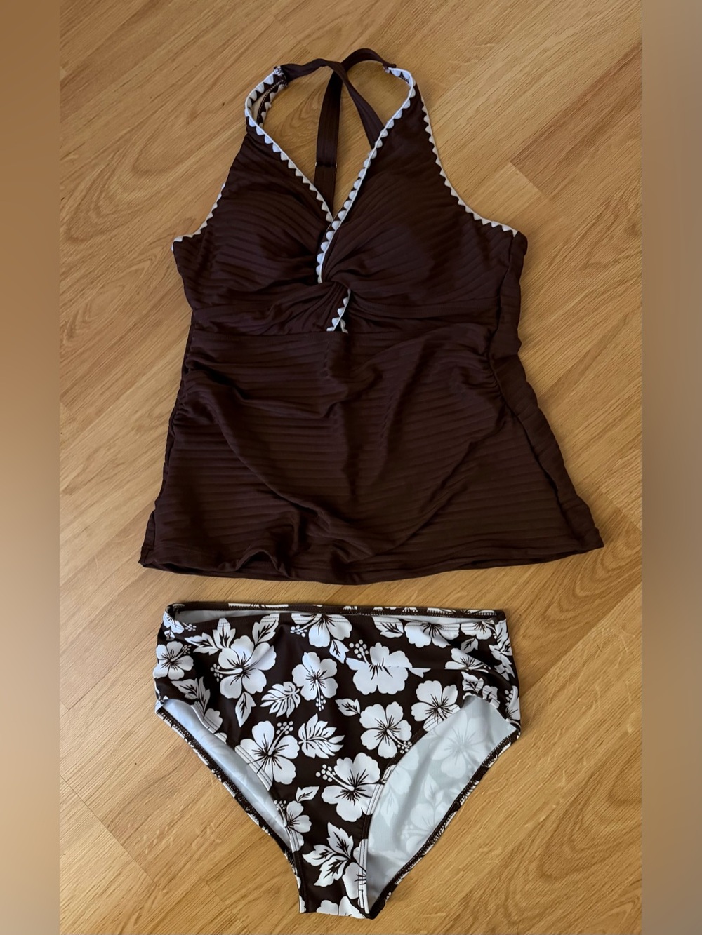 Brown Floral Tankini Swimsuit Set